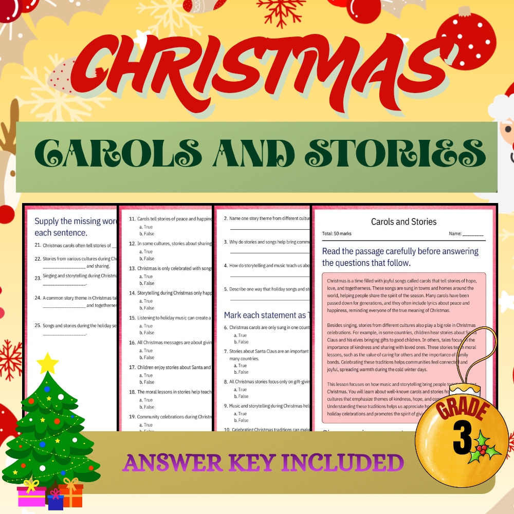 Grade 3 Seasonal Fun | Christmas & Holiday Traditions Worksheet Bundle — included worksheet 4