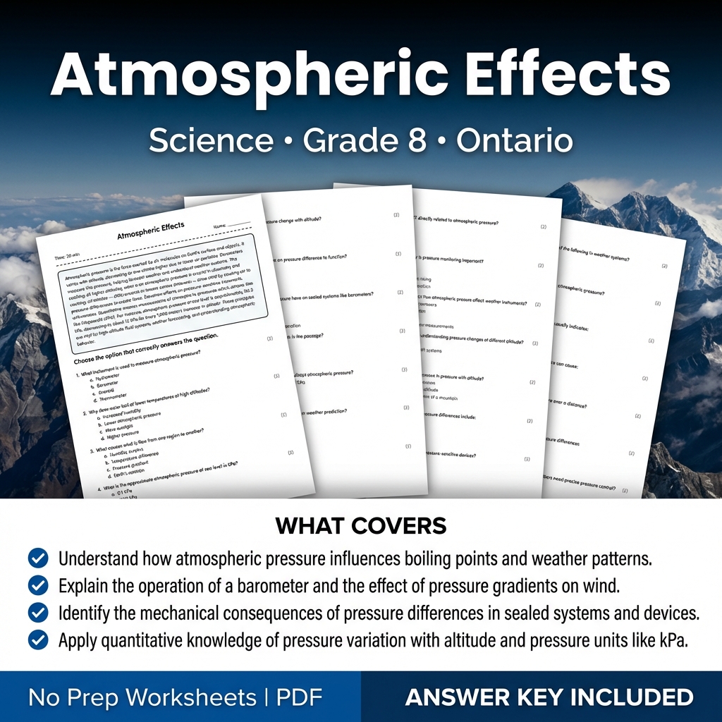 Grade 8 Science Worksheet on Atmospheric Effects | Ontario Standards