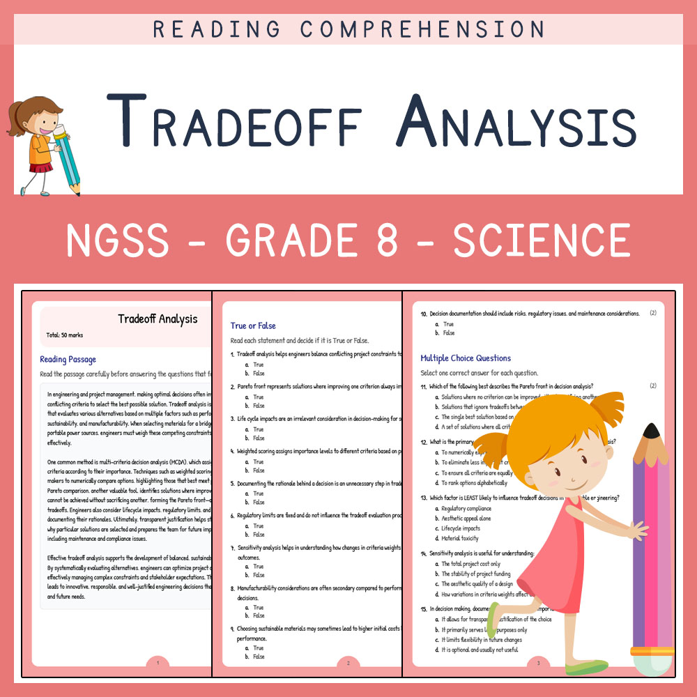 Grade 8 Science worksheet worksheet — Grade 8 Science | Tradeoff Analysis Worksheet & Answer Key (NGSS Aligned) — page 1