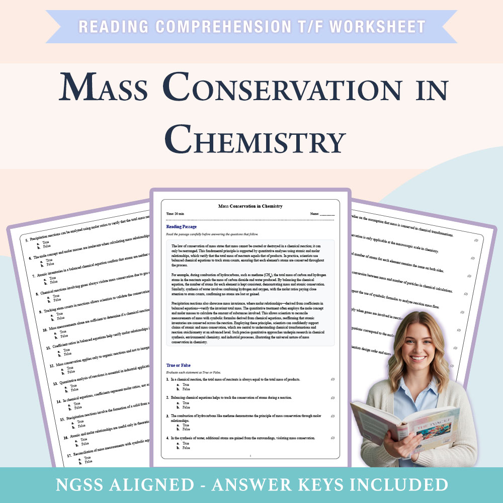 Grade 10 Science reading comprehensions true or false worksheet worksheet — 10th Grade Science | Mass Conservation in Chem…