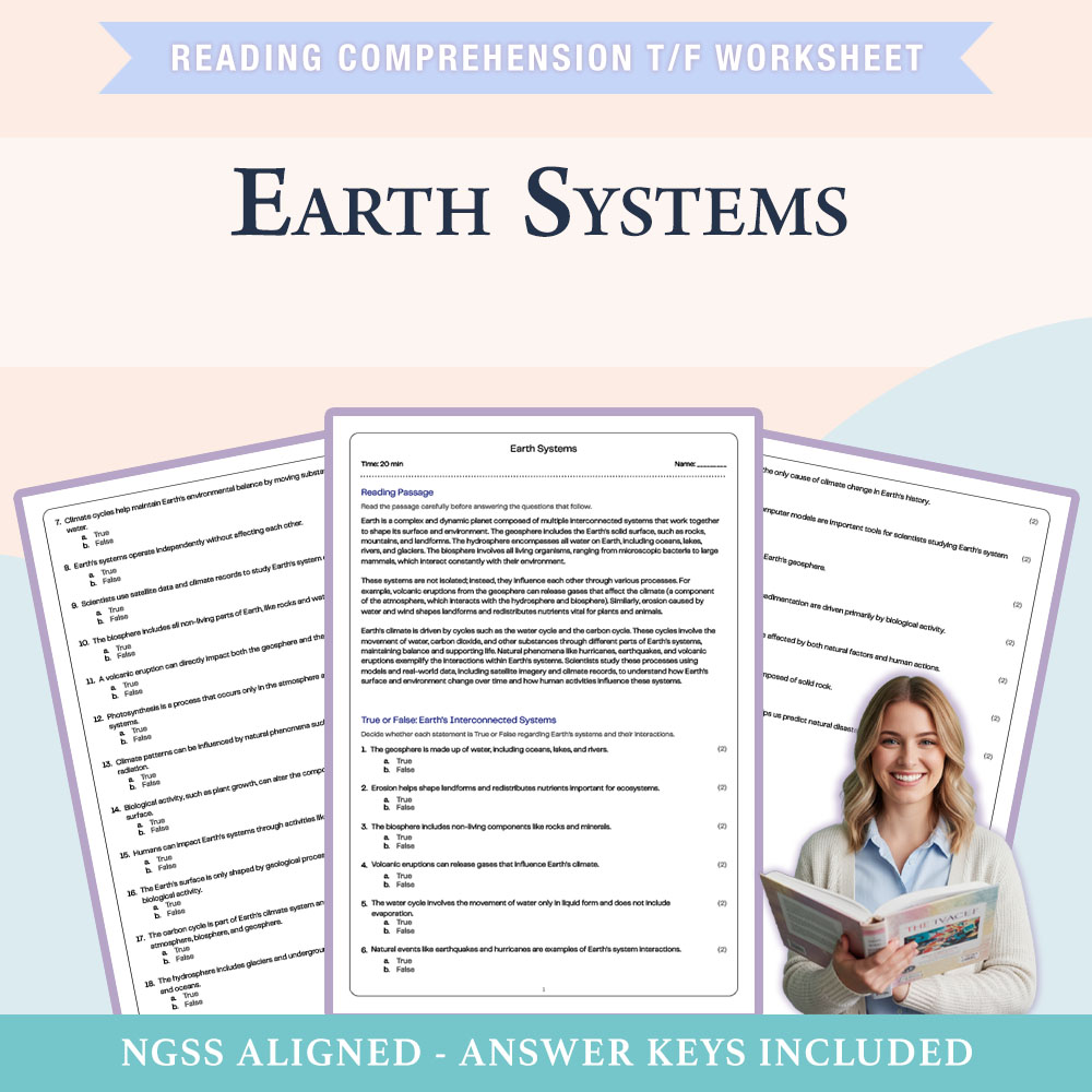 Science reading comprehensions true or false worksheet worksheet — 6th Grade Science | Earth Systems True or False Workshe…