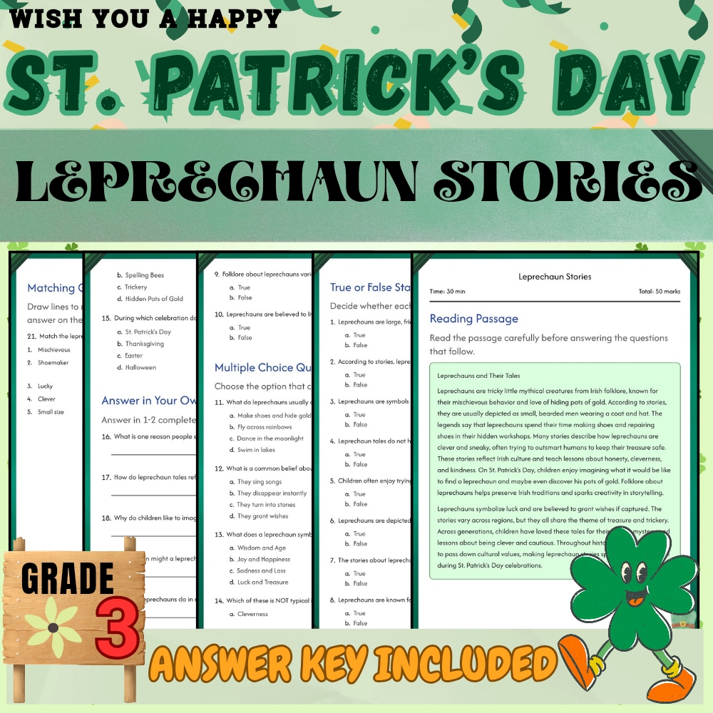 Grade 3 Seasonal Unit| St. Patrick's Day Worksheets & Activities(PDF+Answer Key) — included worksheet 4