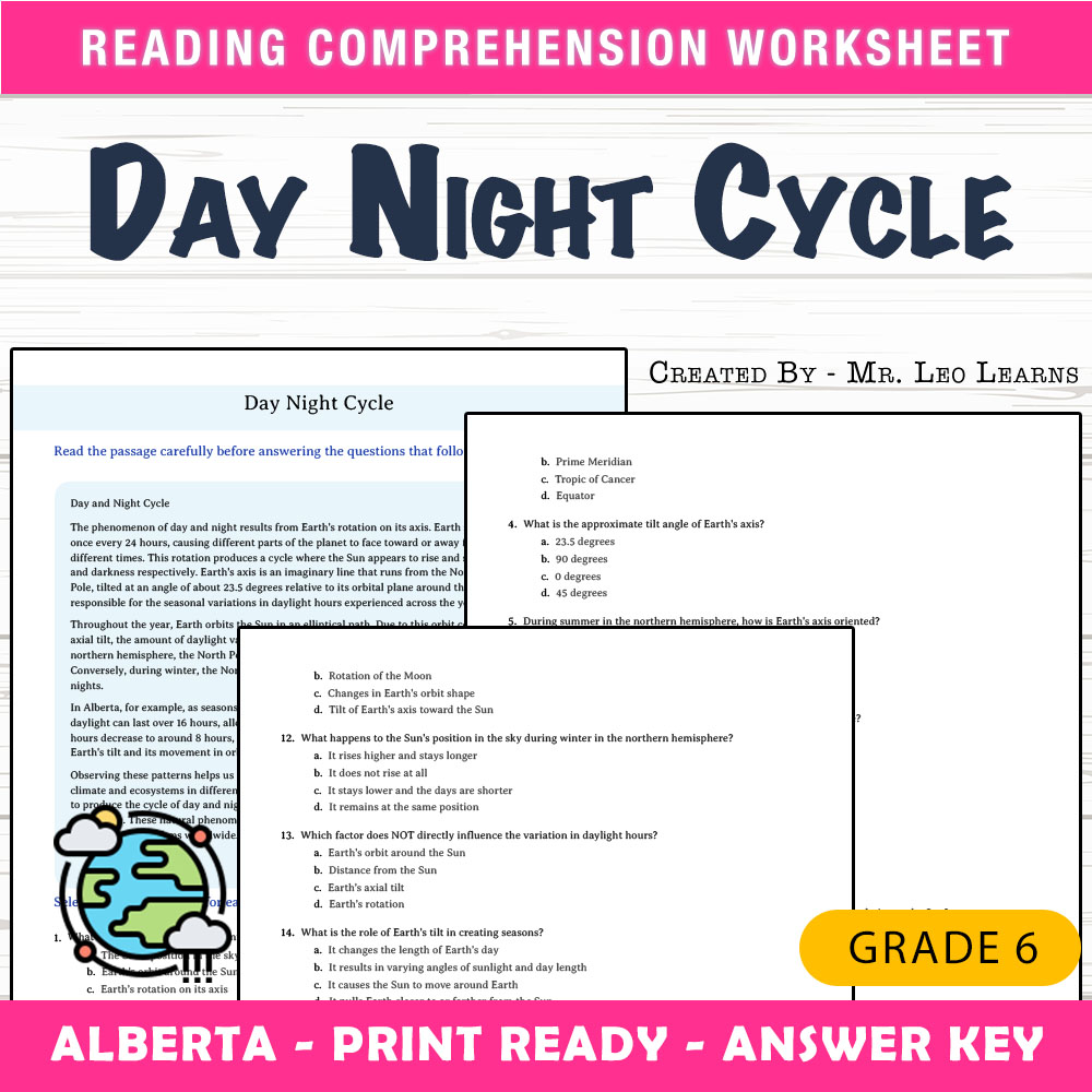 Grade 6 Science worksheet mcq paper worksheet — Grade 6 Science — Day Night Cycle Worksheet MCQ Paper — page 1