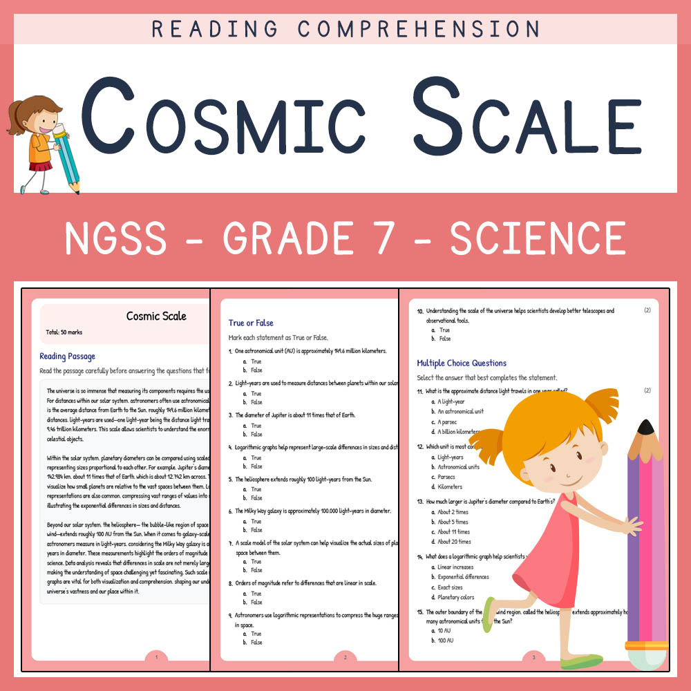 Grade 7 Science worksheet worksheet — Grade 7 Science | Cosmic Scale Worksheet & Answer Key – NGSS Aligned — page 1