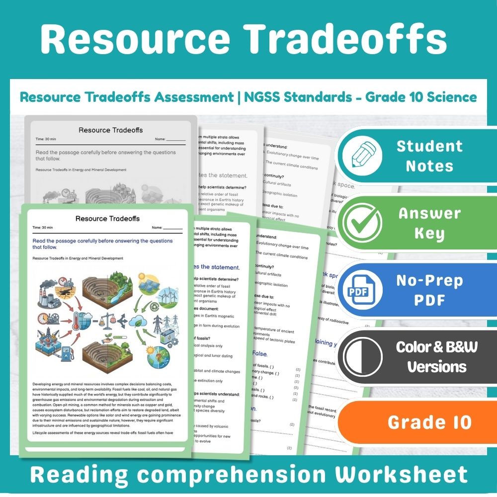 Grade 10 Science Resource Tradeoffs Assessment | NGSS Standards-Aligned — included worksheet 3