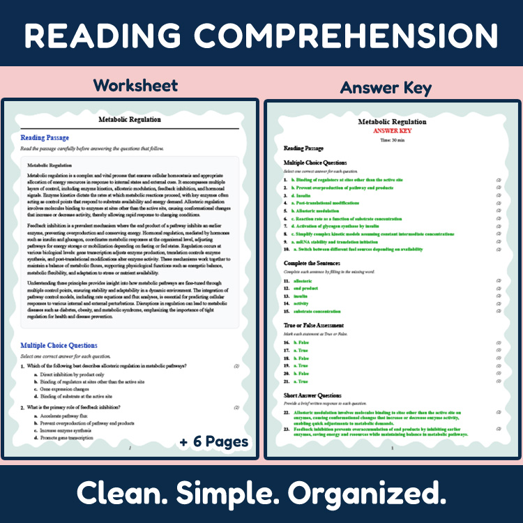Grade 12 Science reading worksheets worksheet — Grade 12 Science | Metabolic Regulation Reading Worksheet (PDF + Rubric) —…