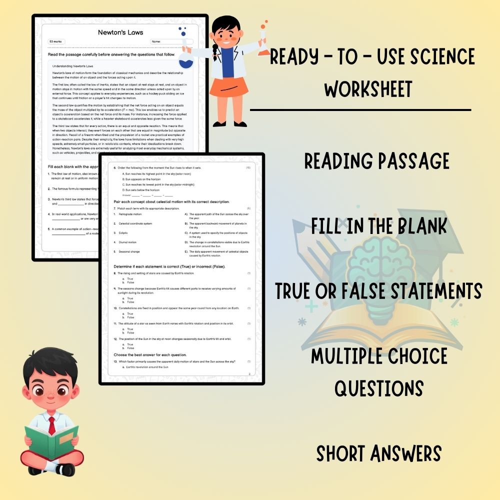 Grade 10 Science worksheet worksheet — Grade 10 Science | Newton's Laws Worksheet (Answer Key) aligned with Ontario standa…