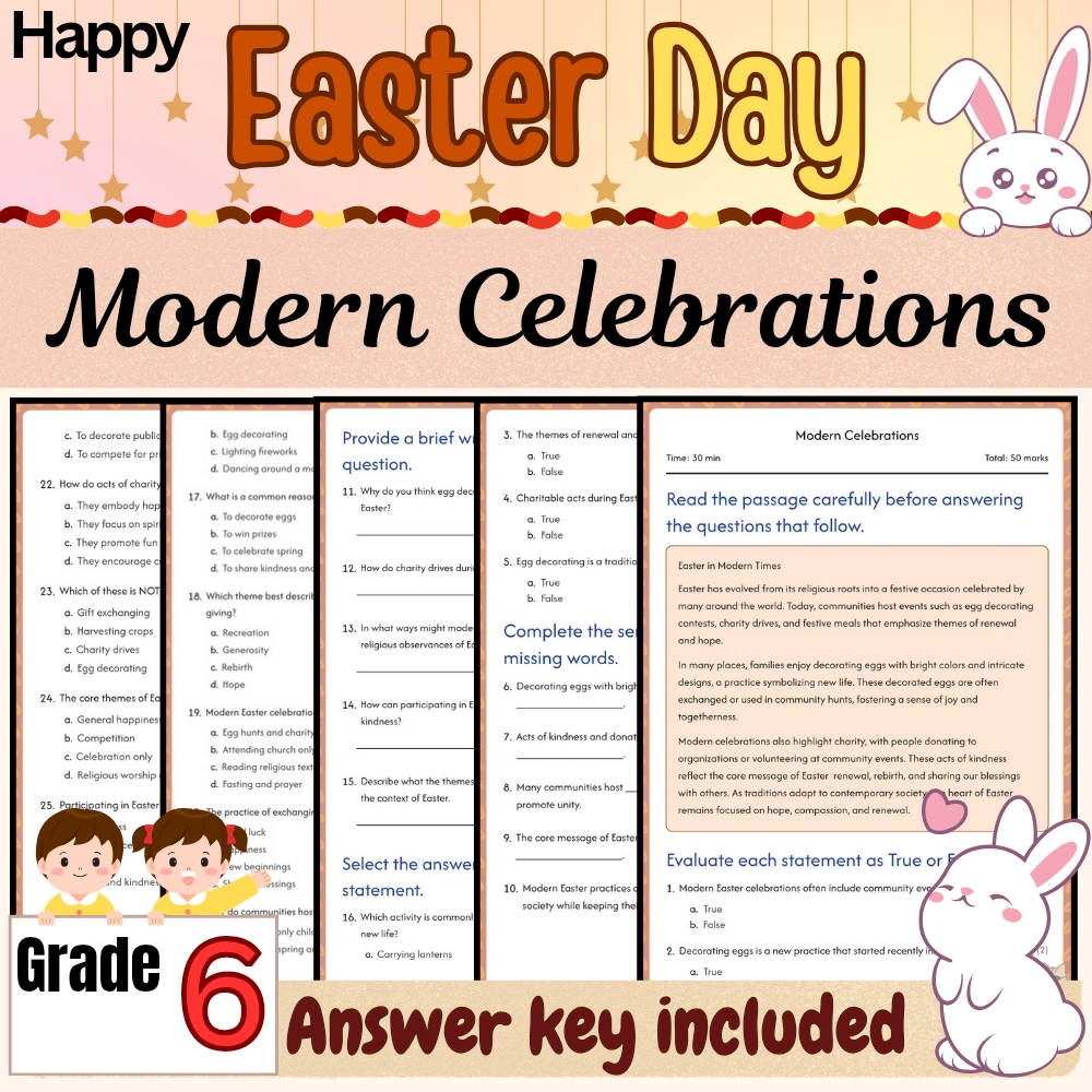 Grade 6 Seasonal Education Unit | Happy Easter Traditions & Symbols Worksheets — included worksheet 4