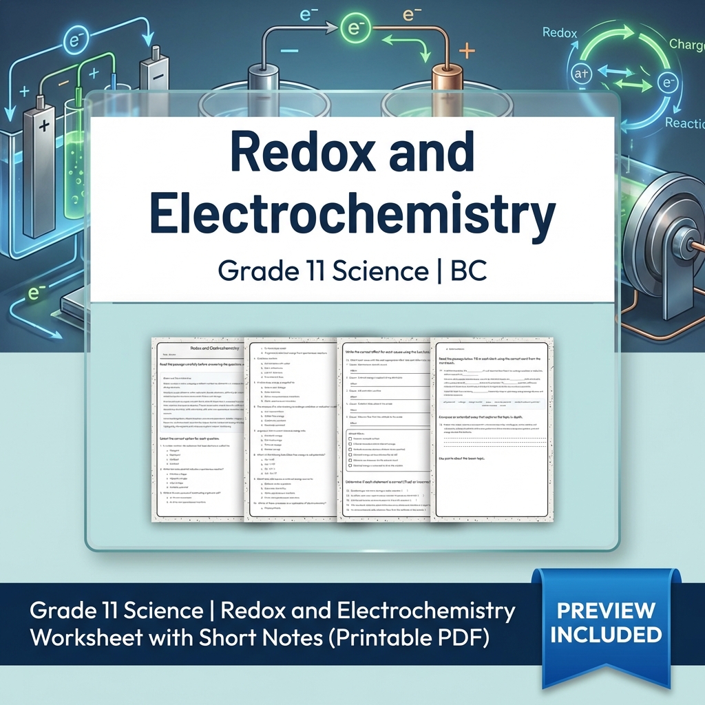 Grade 11 Science Worksheet Bundle | BC Framework | Reaction & Atomic Theory — included worksheet 11