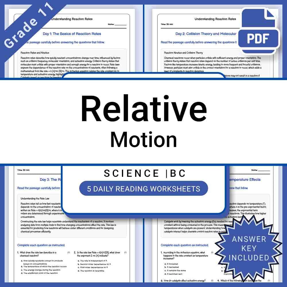 Grade 11 Science daily reading worksheet worksheet — Grade 11 Science – Relative Motion Daily Reading Worksheet + Answer K…