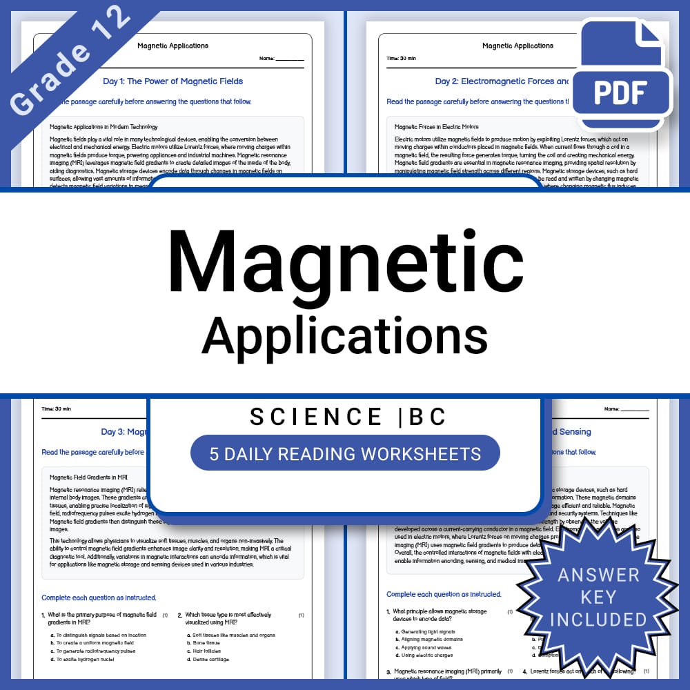 Grade 12 Science daily reading worksheet worksheet — Grade 12 Science – Magnetic Applications Daily Reading Worksheet + An…