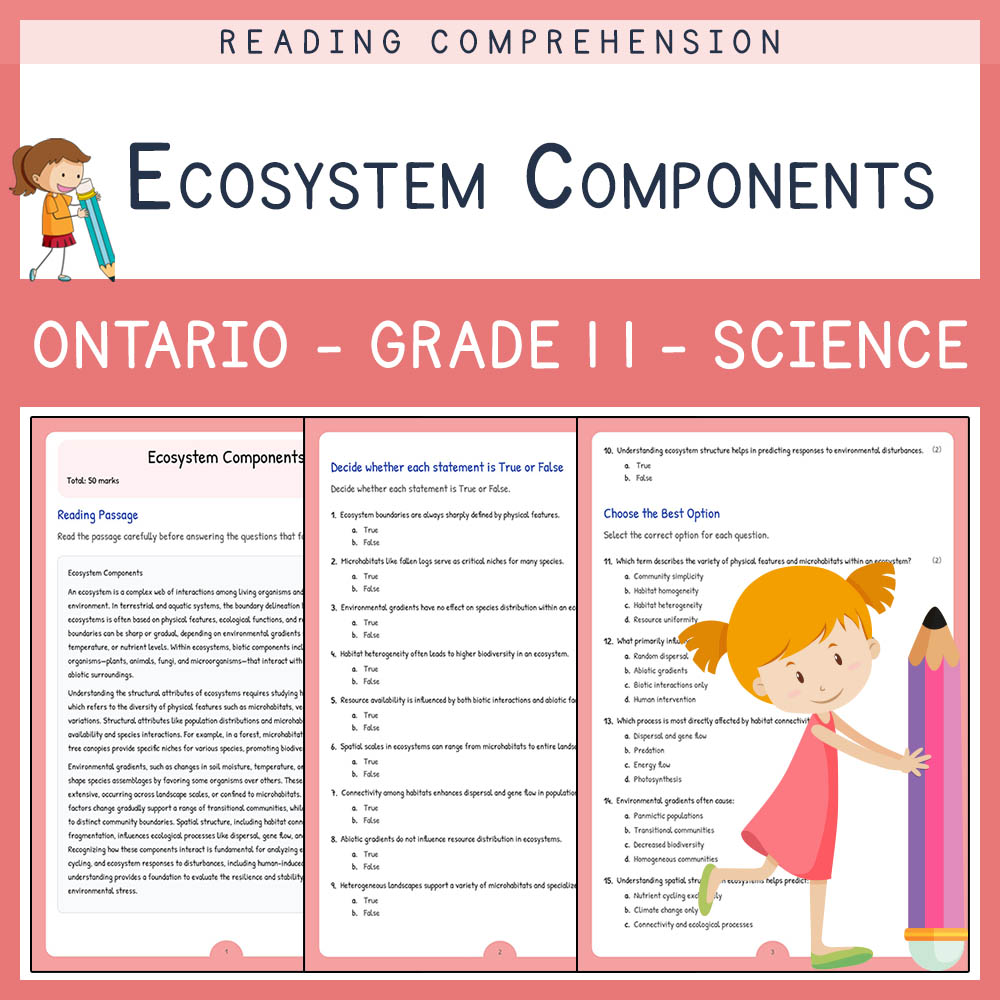 Grade 11 Science worksheet elena worksheet — Grade 11 Science Assessment | Ecosystem Components Worksheet | Ontario — page 1