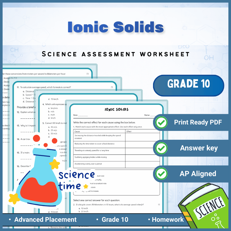 Grade 10 Science | Ionic Solids Practice Worksheet (Answer Key) - AP Standards