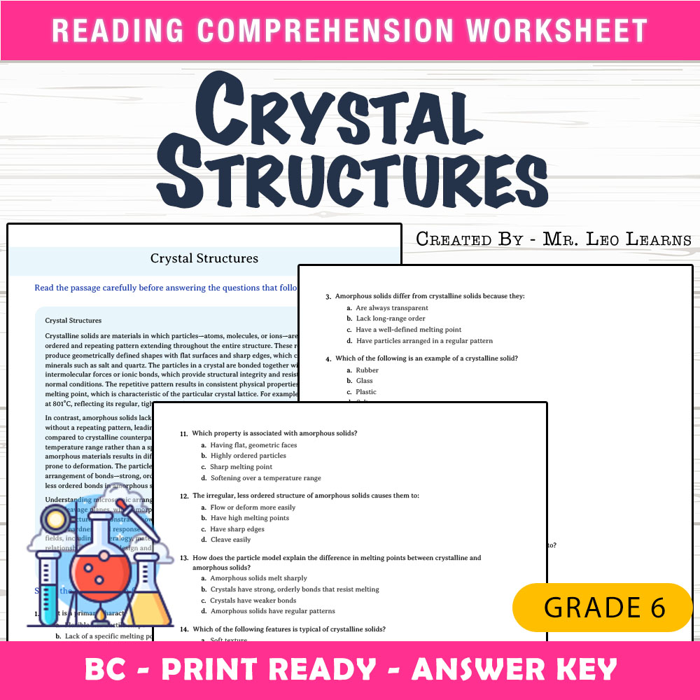 Grade 6 Science worksheet mcq paper worksheet — Grade 6 Science — Worksheet MCQ Paper for Mastering Crystal Structures — p…