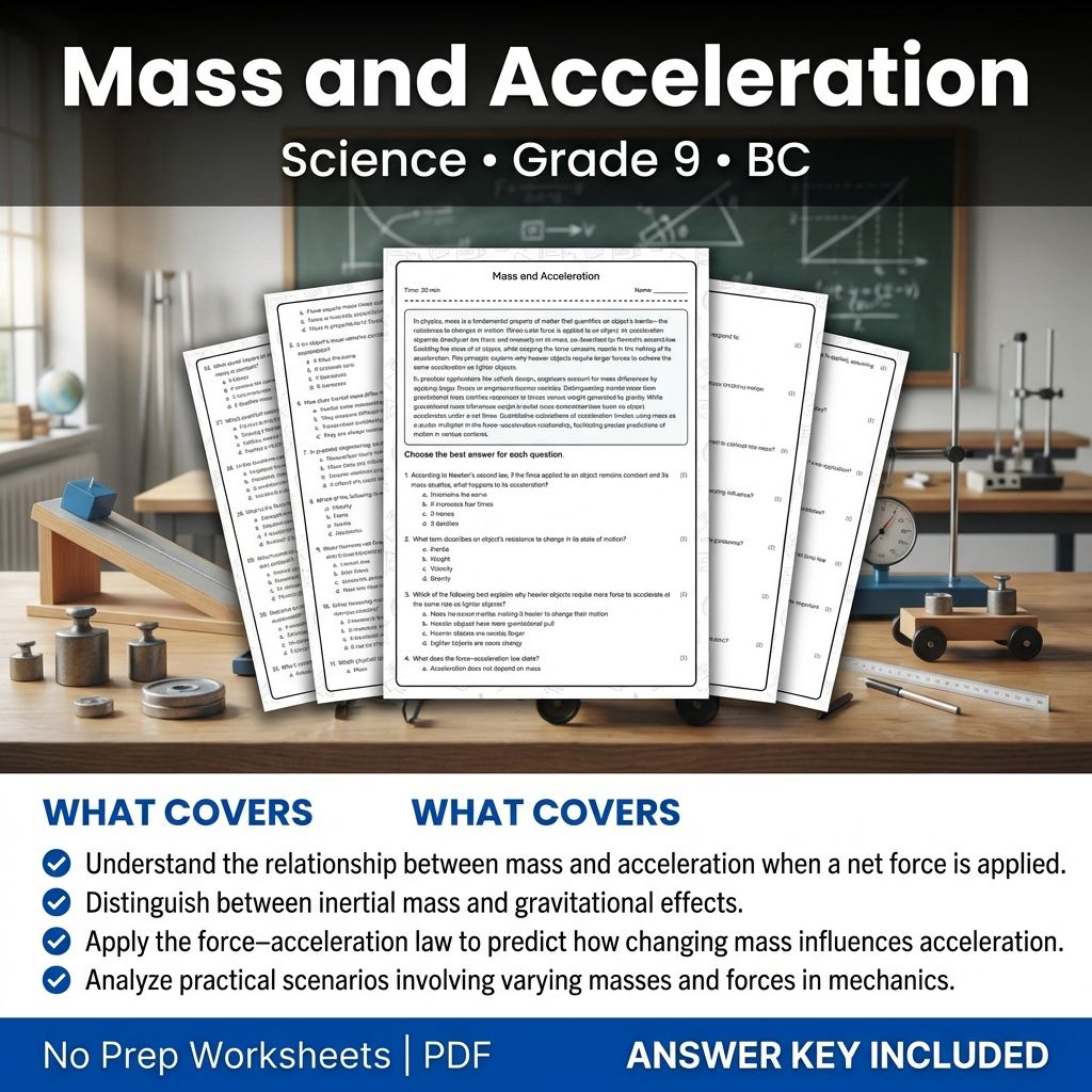 Grade 9 Science worksheet — Mass and Acceleration Grade 9 Science Worksheet | BC Standards