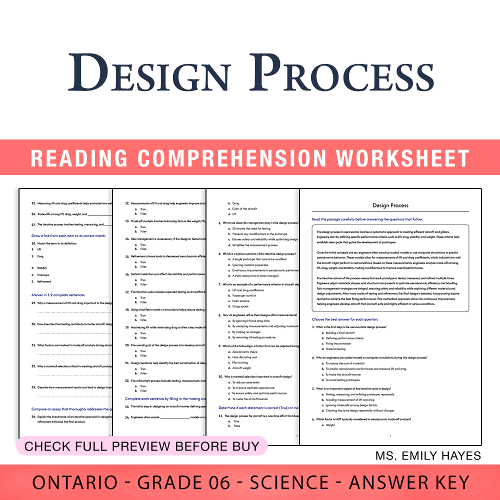 Grade 6 Science worksheet worksheet — 6th Grade Science | Design Process Worksheet (PDF + Answer Key) — page 1