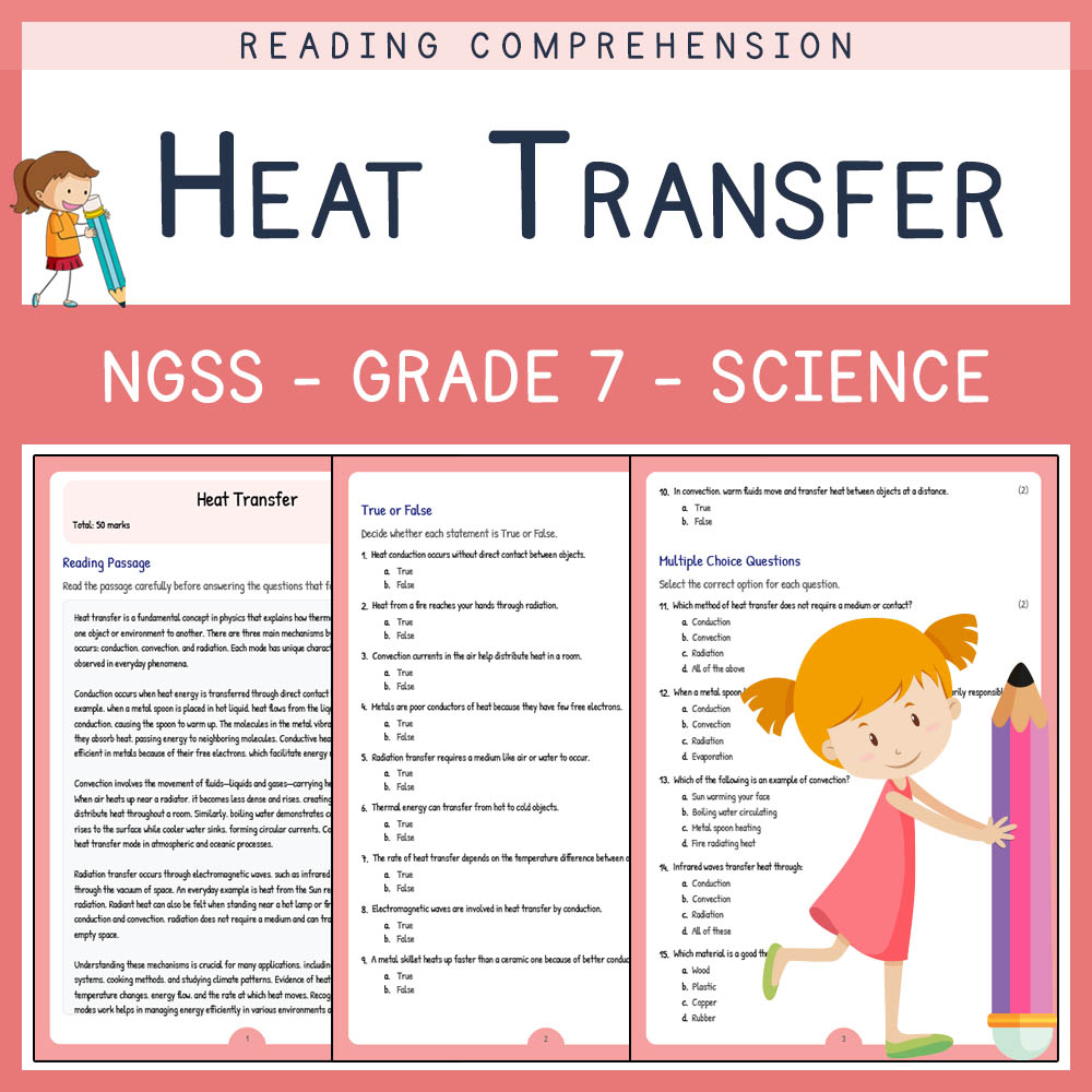 Grade 7 Science worksheet worksheet — Grade 7 Science | Heat Transfer Worksheet & Answer Key for NGSS Standards — page 1