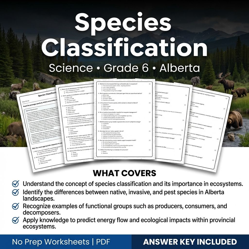 Species Classification Worksheet for Grade 6 Science | Alberta Standards