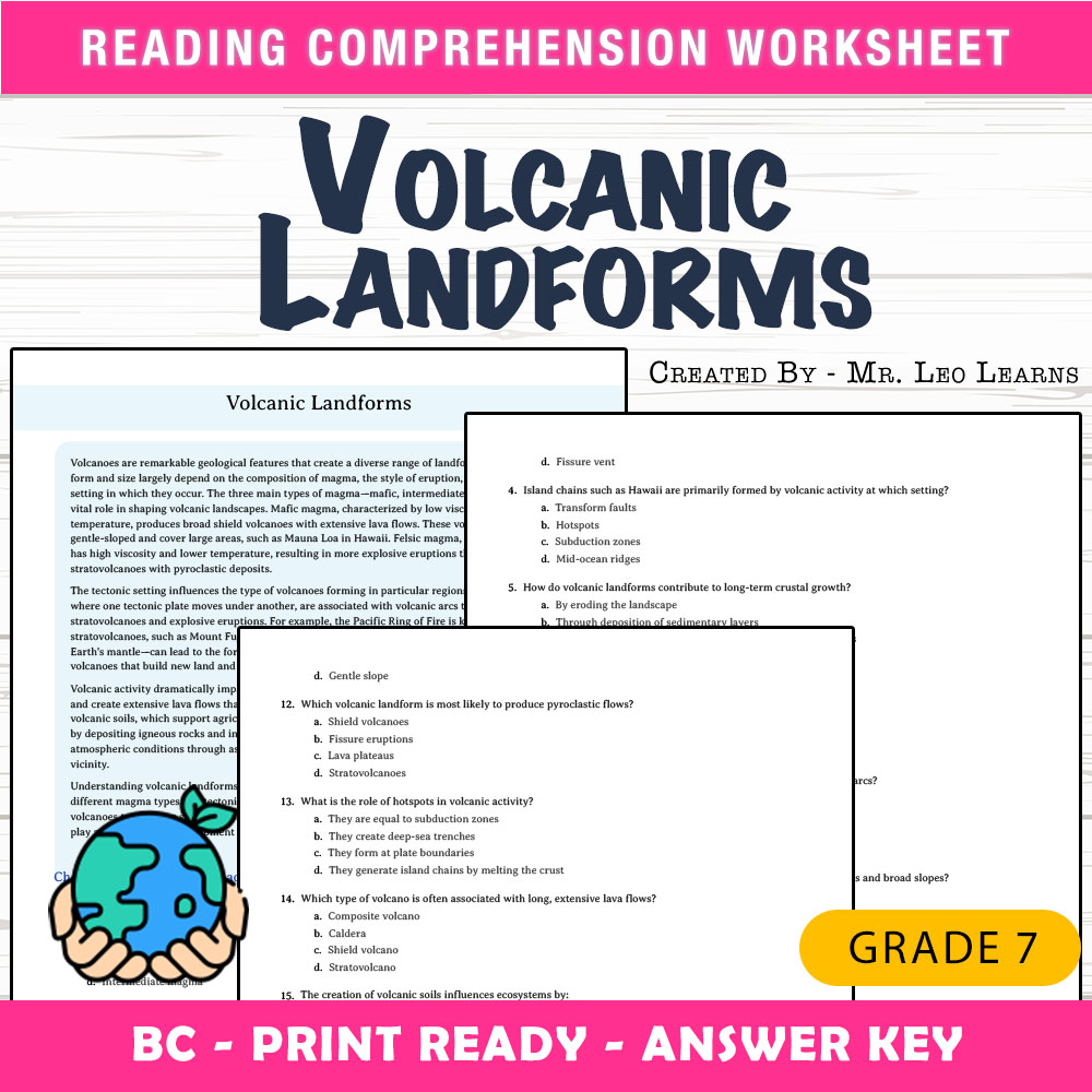 Grade 7 Science worksheet mcq paper worksheet — Grade 7 Science — Volcanic Landforms Worksheet MCQ Paper — page 1