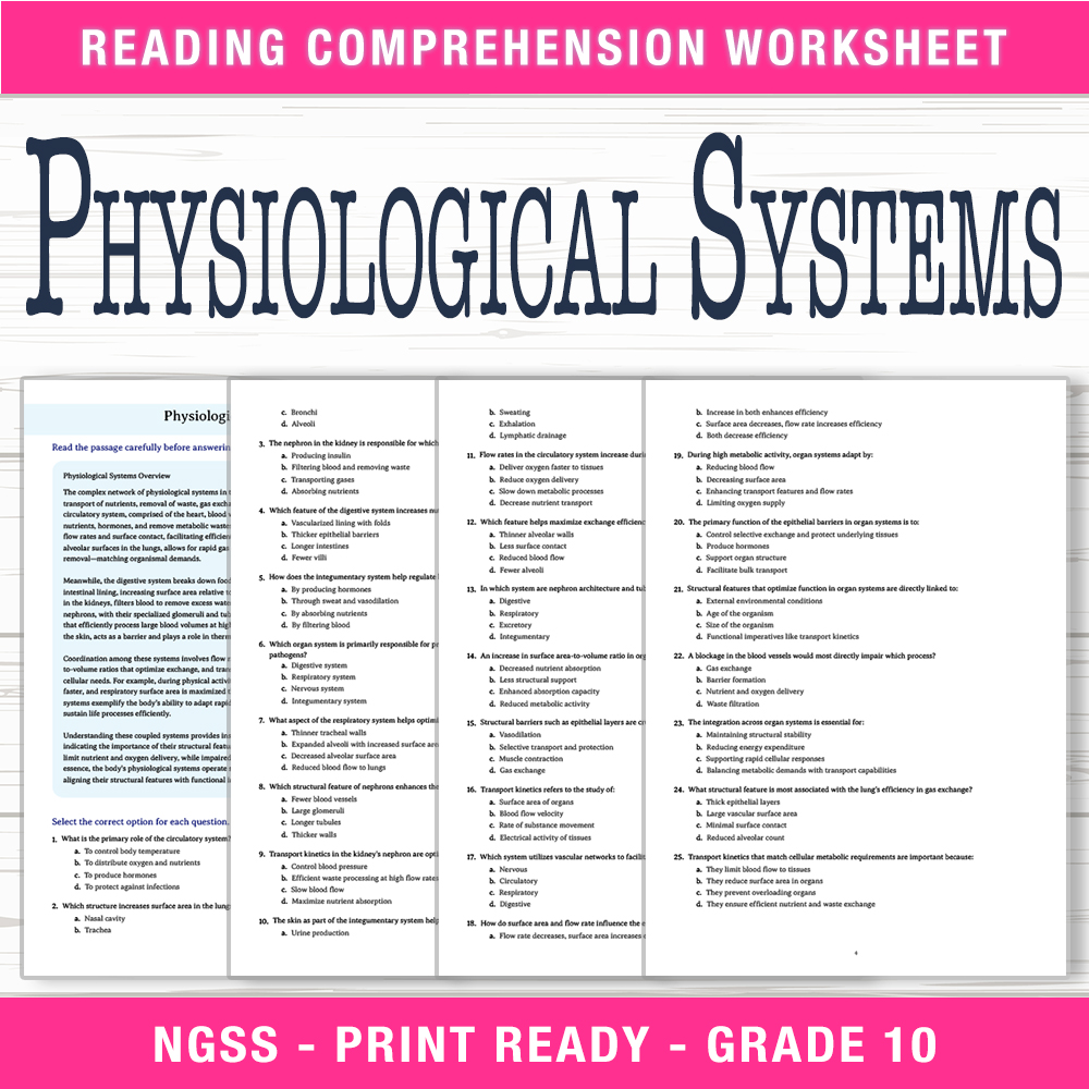 Grade 10 Science worksheet worksheet — Grade 10 Science | Physiological Systems Worksheet (PDF + Answer Key) — page 1
