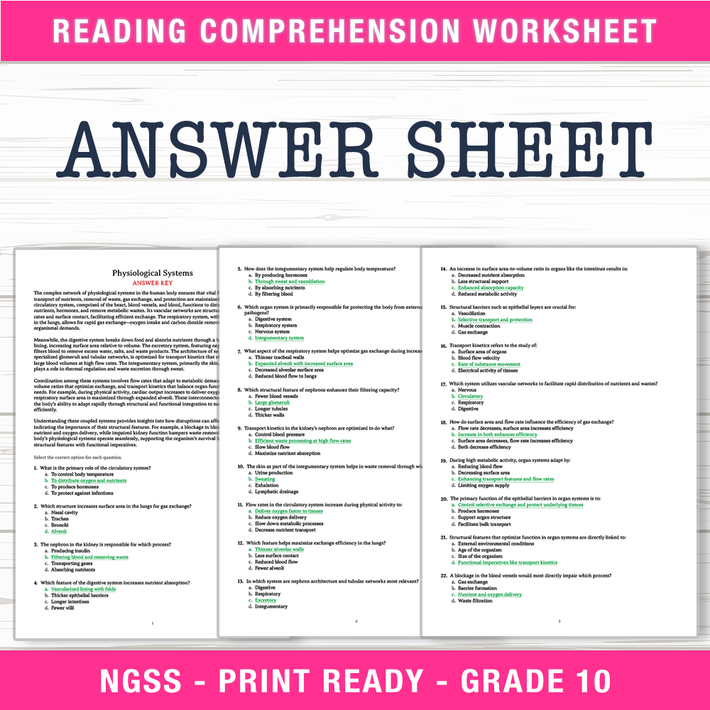 Grade 10 Science worksheet worksheet — Grade 10 Science | Physiological Systems Worksheet (PDF + Answer Key) — page 2