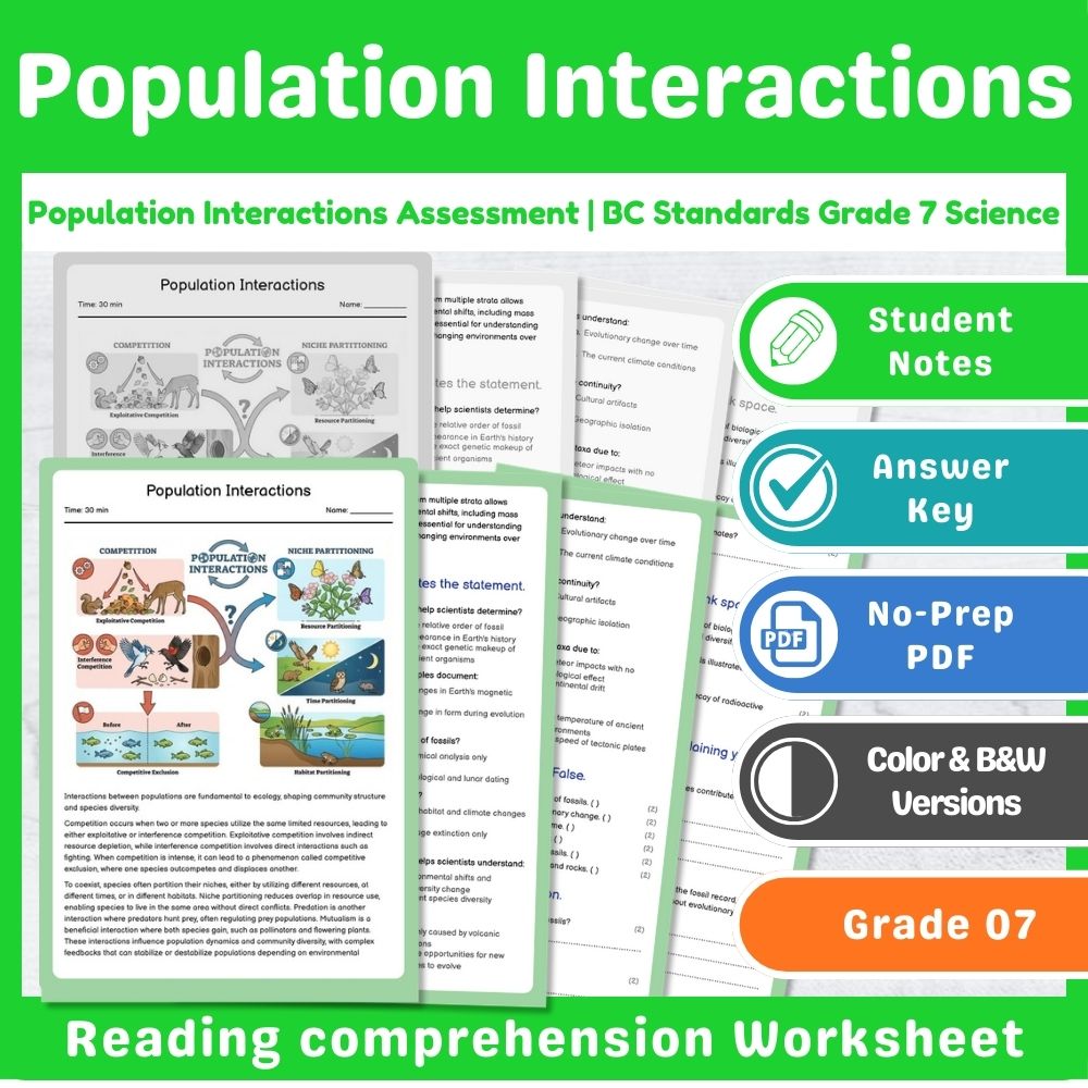 Population Interactions Assessment | BC Standards Grade 7 Science