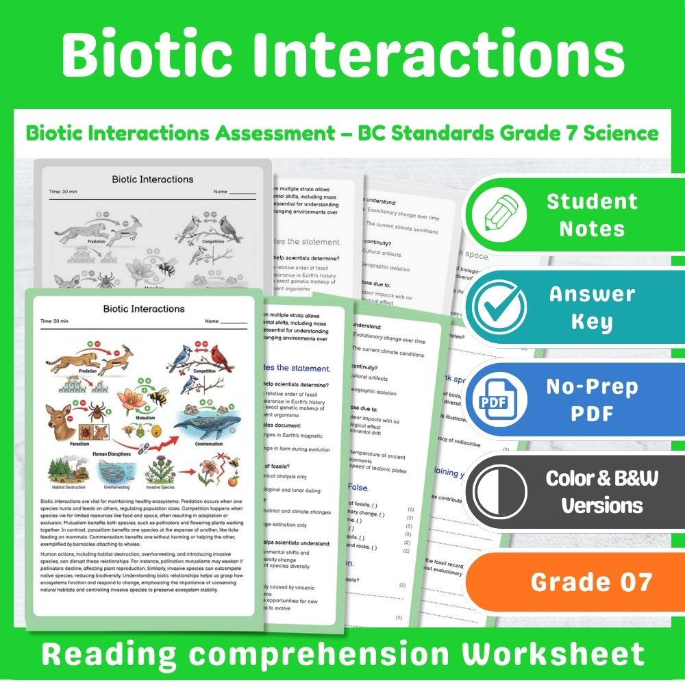 Biotic Interactions Assessment – BC Standards Grade 7 Science