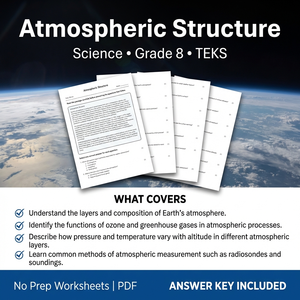 Atmospheric Structure Grade 8 Science Worksheet | TEKS Practice