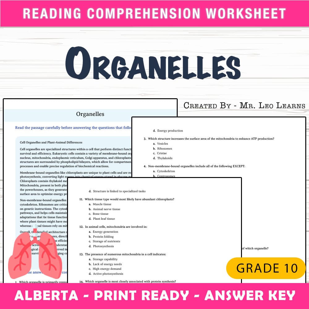 Grade 10 Science worksheet mcq paper worksheet — Grade 10 Science — Worksheet MCQ Paper for Mastering Organelles — page 1
