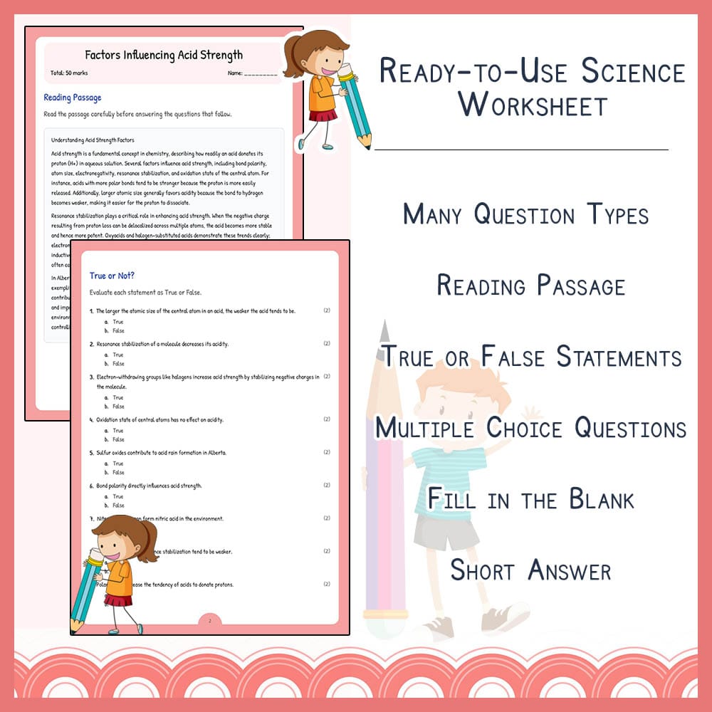 Grade 11 Science worksheet elena worksheet — Grade 11 Science | Factors Influencing Acid Strength | Alberta Standards — pa…