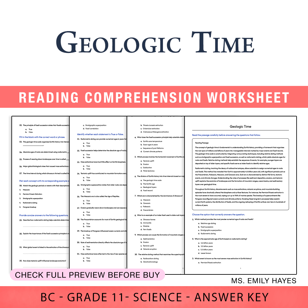 Grade 11 Science worksheet worksheet — Grade 11 Science | Geologic Time Worksheet (PDF + Answer Key) — page 1
