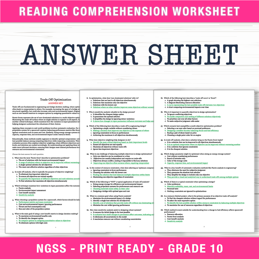 Grade 10 Science worksheet worksheet — Grade 10 Science | Trade Off Optimization Worksheet (PDF + Answer Key) — page 2