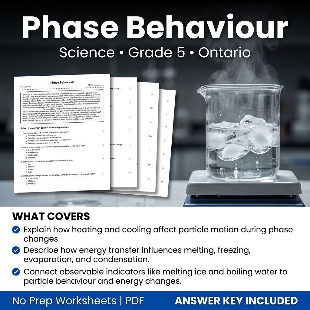 Phase Behaviour Science Worksheet for Grade 5 | Ontario Standards