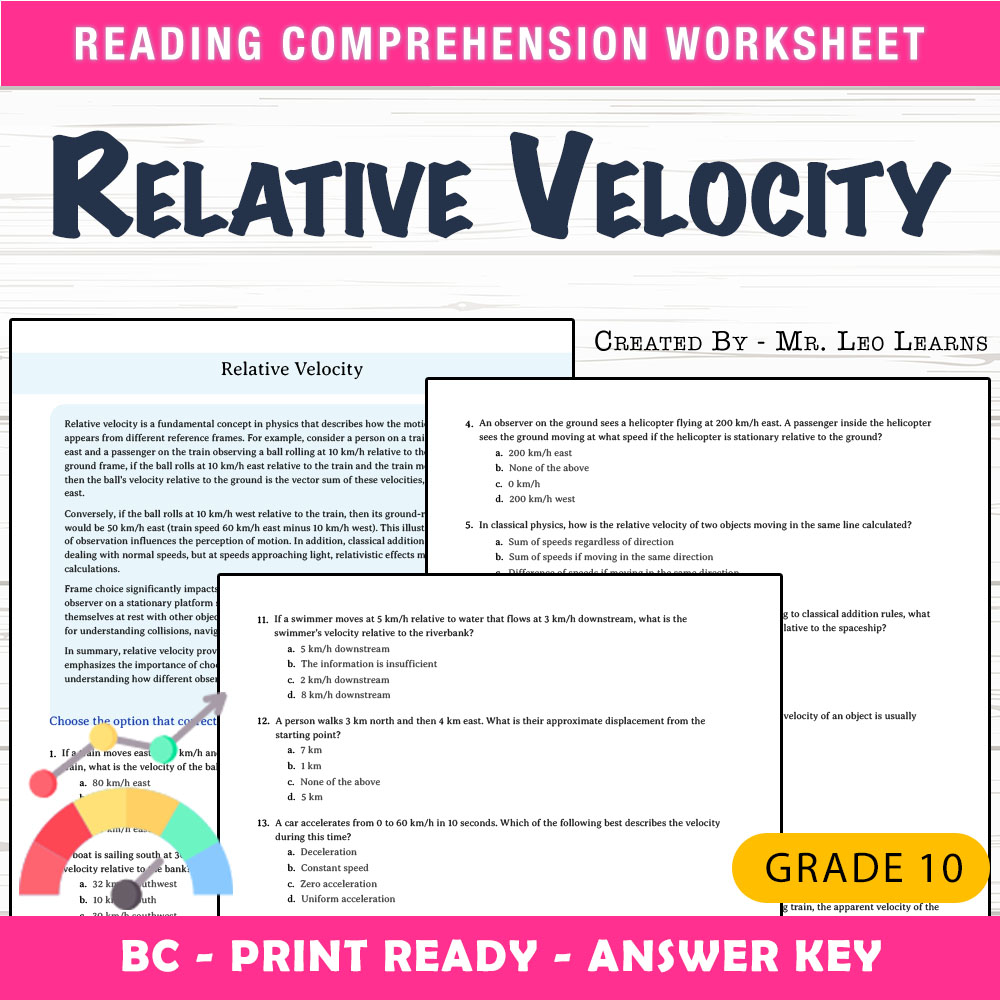 Grade 10 Science worksheet mcq paper worksheet — Grade 10 Science — Worksheet MCQ Paper for Mastering Relative Velocity —…