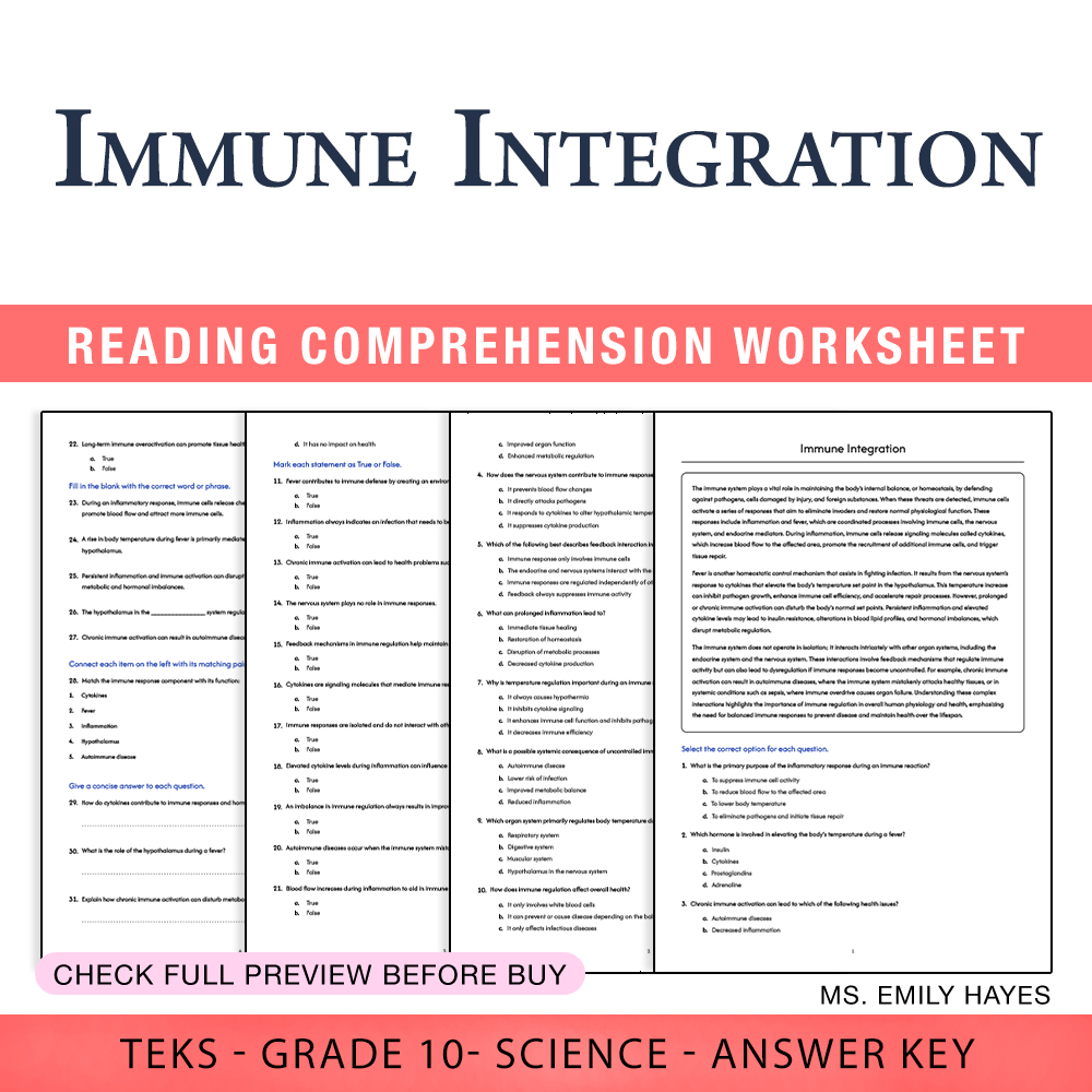 Grade 10 Science worksheet worksheet — 10th Grade Science | Immune System Mastery Worksheet (PDF+ Answer Key) — page 1