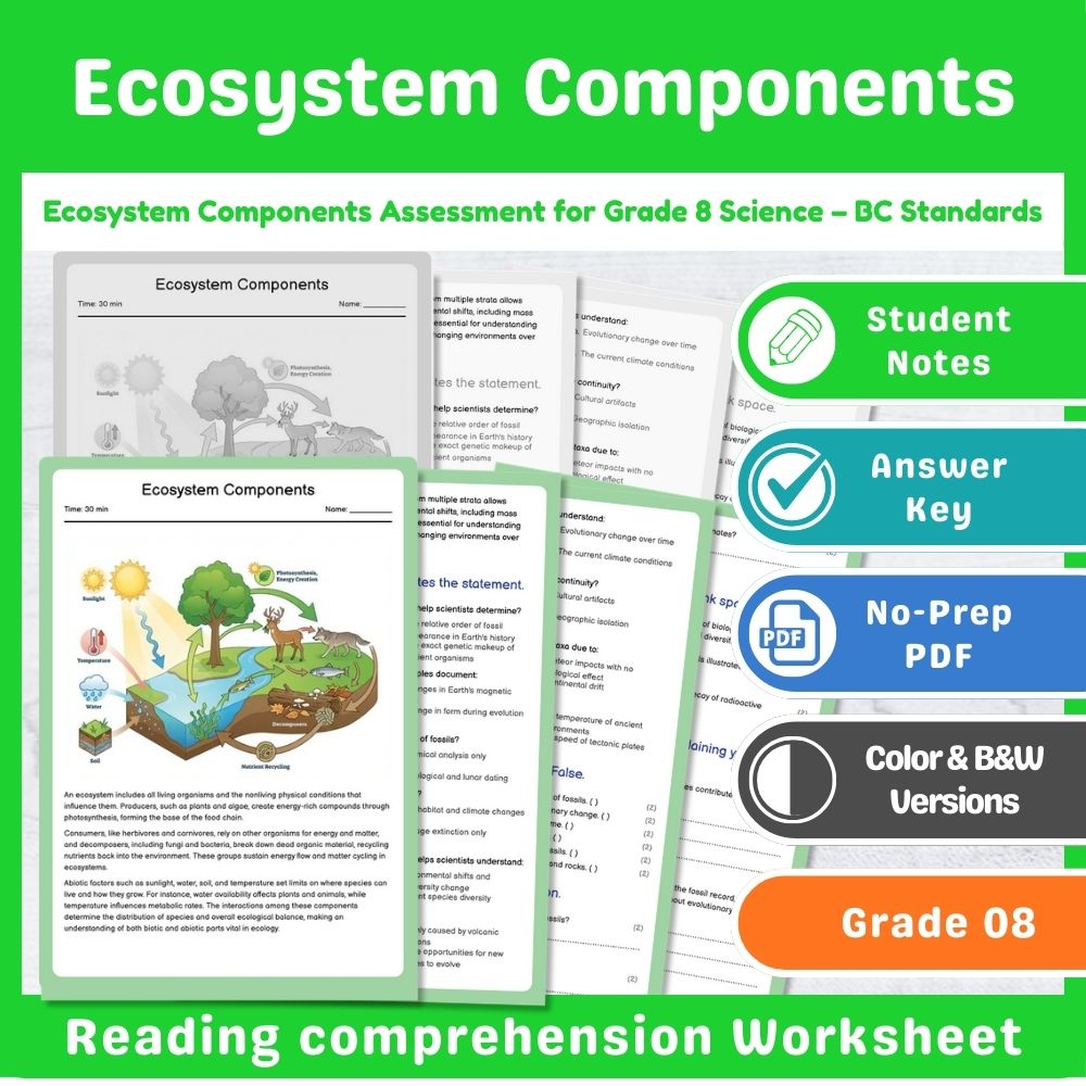 Grade 8 Science Mini Bundle – Ecosystems & Ecological Assessment | BC Standards — included worksheet 8