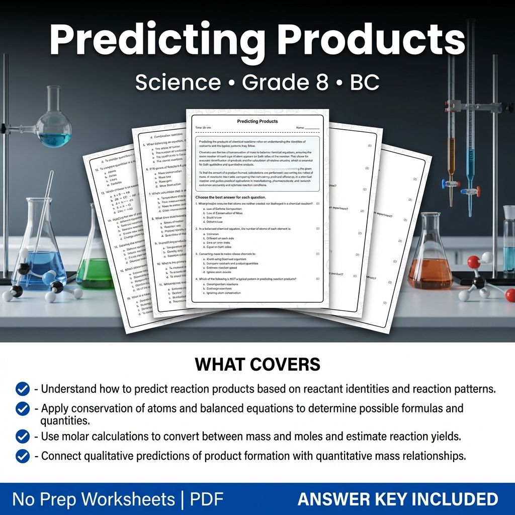 Grade 8 Science | Predicting Products Worksheet with Answer Key (PDF)