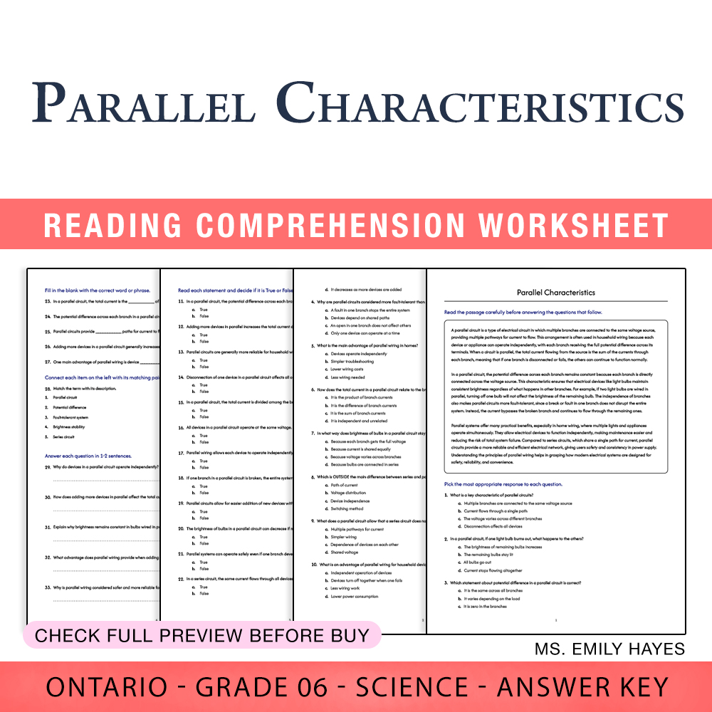 Grade 6 Science worksheet worksheet — 6th Grade Science | Parallel Characteristics Worksheet (PDF + Answer Key) — page 1