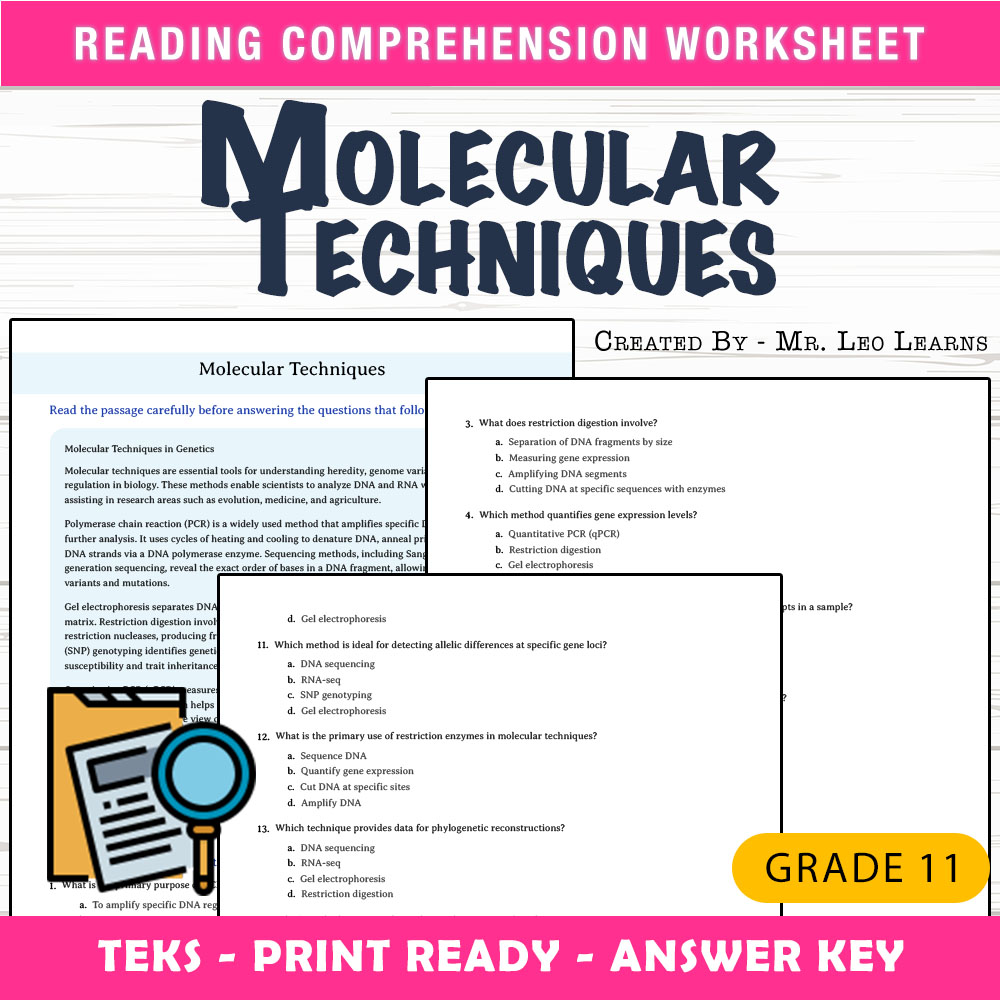 Grade 11 Science worksheet worksheet — Grade 11 Science – Molecular Techniques Worksheet for Mastery — page 1