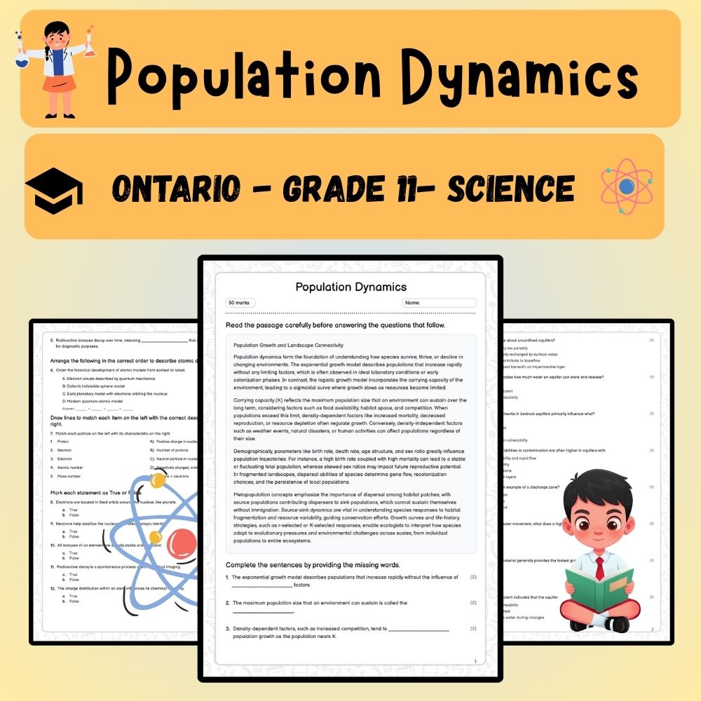 Grade 11 Science worksheet worksheet — Grade 11 Science | Population Dynamics Worksheet (Answer Key) – Ontario Standards —…