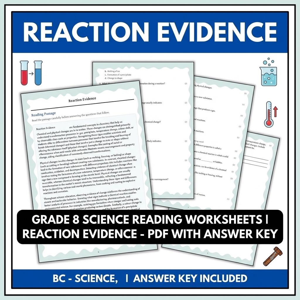 Grade 8 Science Reading Worksheets | Reaction Evidence - PDF with Answer Key