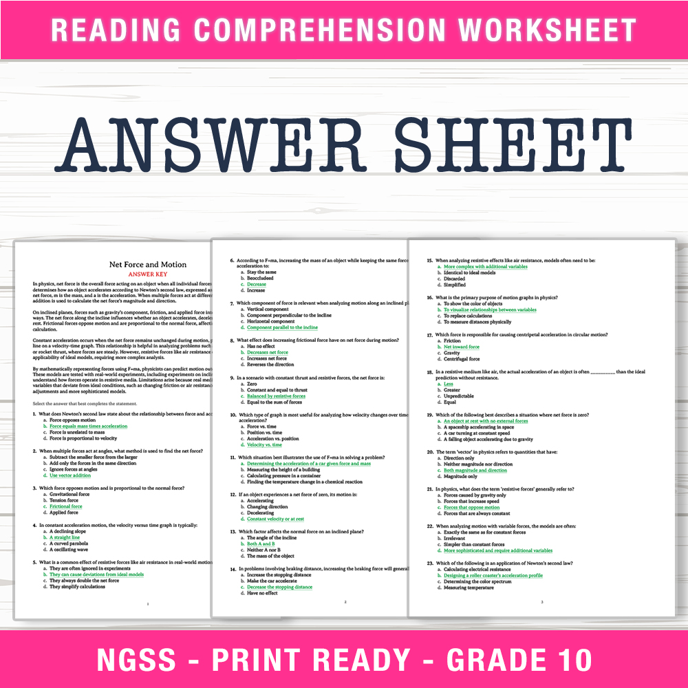 Grade 10 Science worksheet worksheet — Grade 10 Science | Net Force and Motion Worksheet (PDF + Answer Key) — page 2