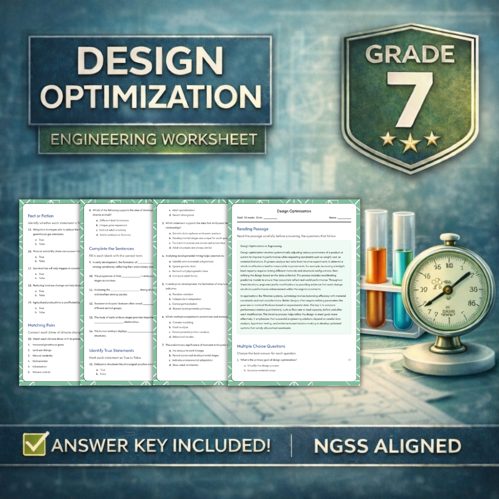 Design Optimization Worksheet | NGSS Grade 7 Science Assessment