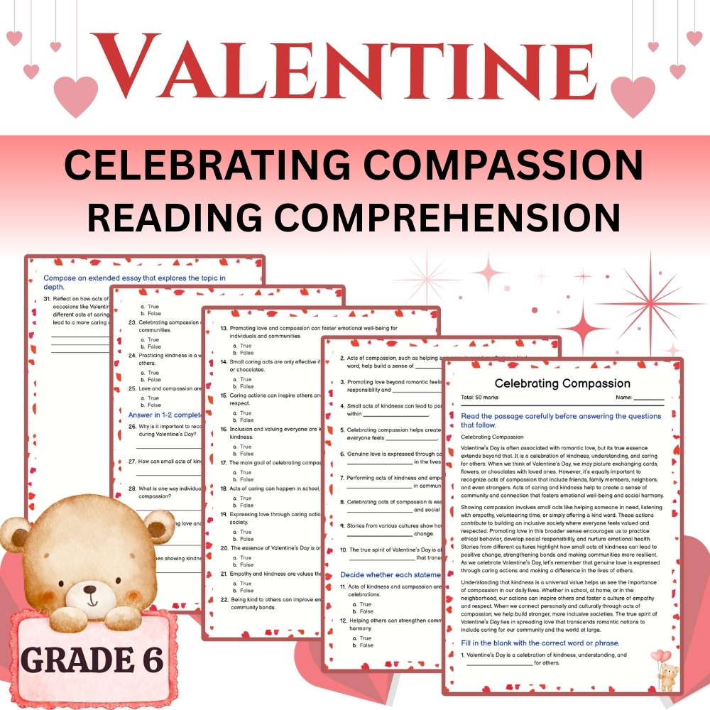 Grade 6 Seasonal Celebrating Compassion Worksheet | Valentine’s Day Reflection (PDF)