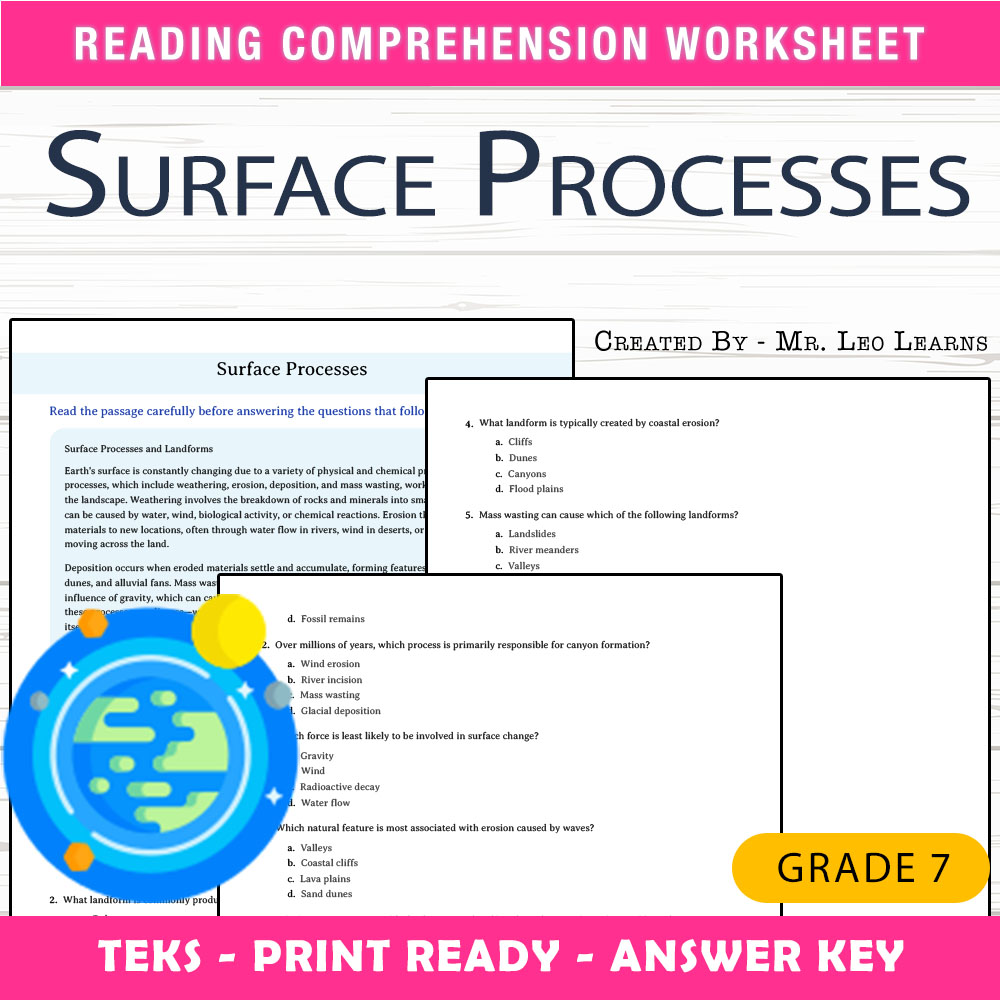 Grade 7 Science worksheet worksheet — Grade 7 Science — Surface Processes Worksheet for Mastery — page 1