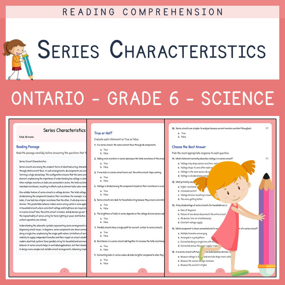 Grade 6 Science worksheet worksheet — Grade 6 Science | Series Characteristics Worksheet | Electricity & Circuits — page 1
