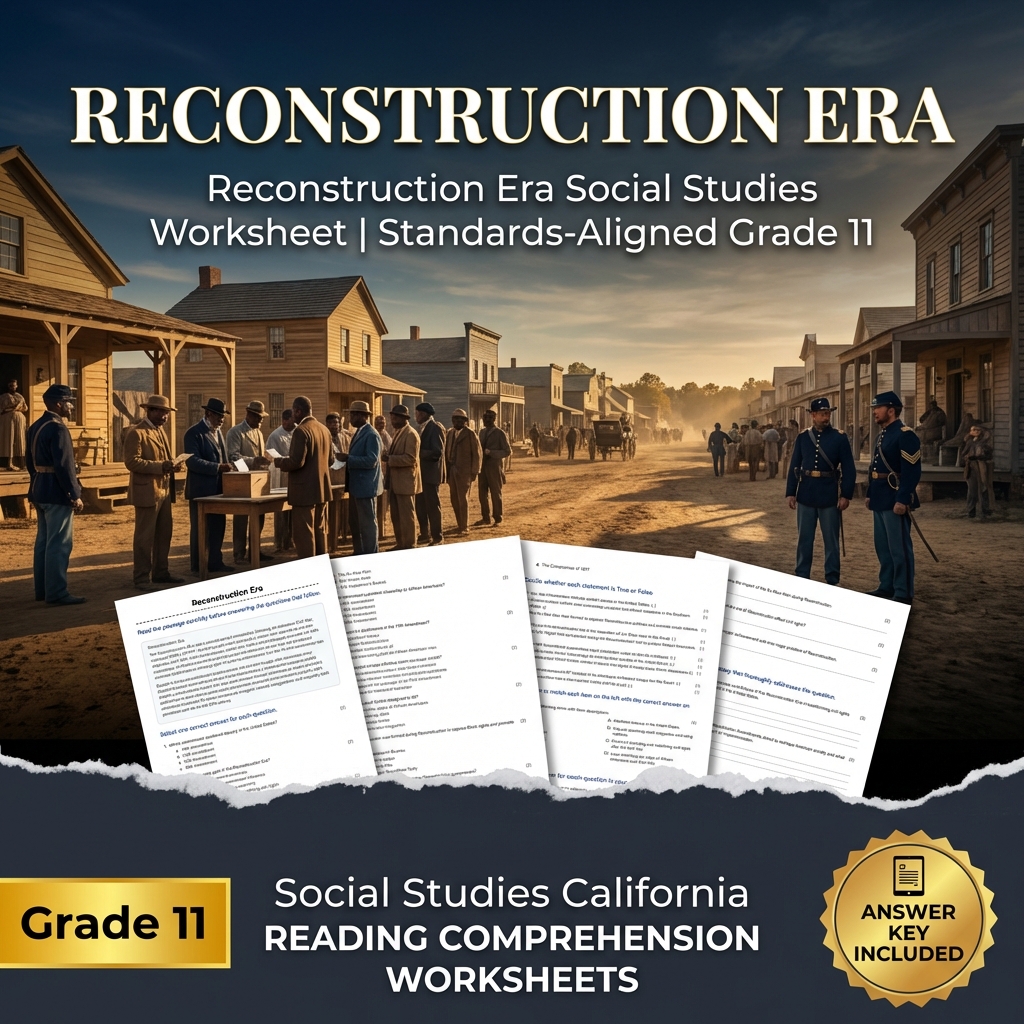 Reconstruction Era Social Studies Worksheet | Standards-Aligned Grade 11
