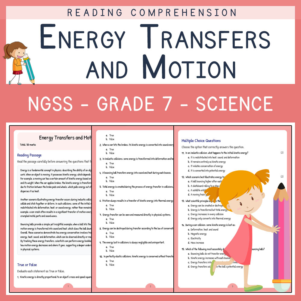 Grade 7 Science worksheet worksheet — Grade 7 Science | Energy Transfers and Motion Worksheet (Answer Key) for NGSS Alignm…