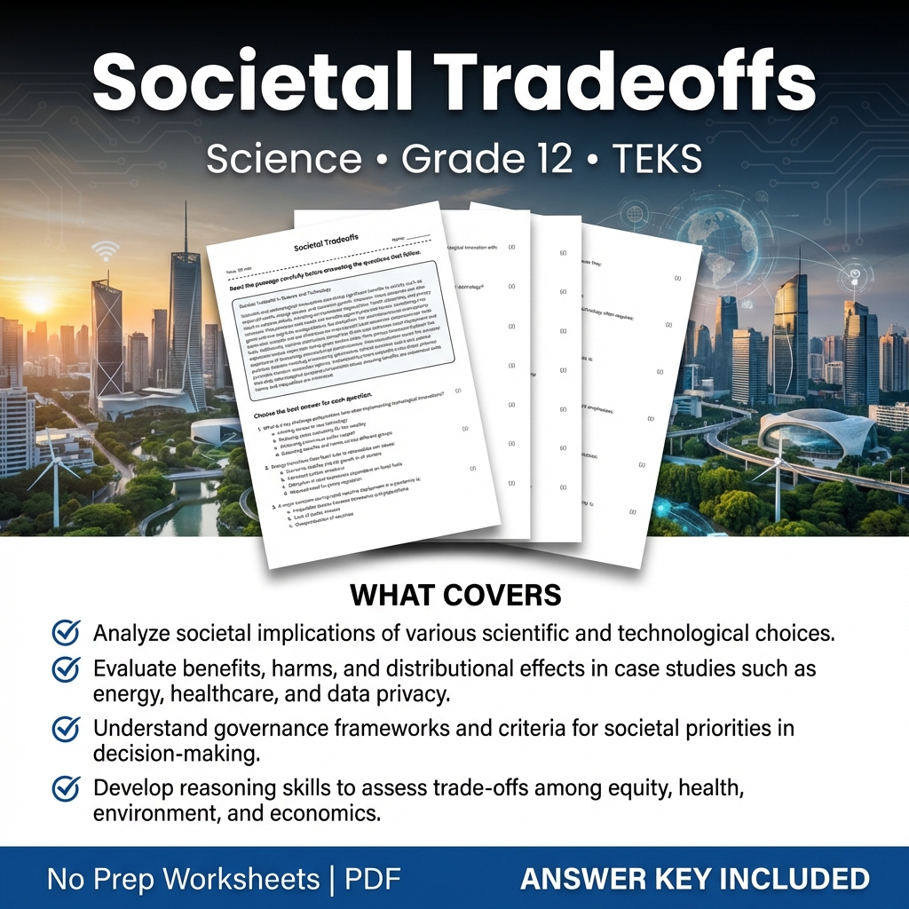 Grade 12 Science Worksheet on Societal Tradeoffs TEKS Standards PDF