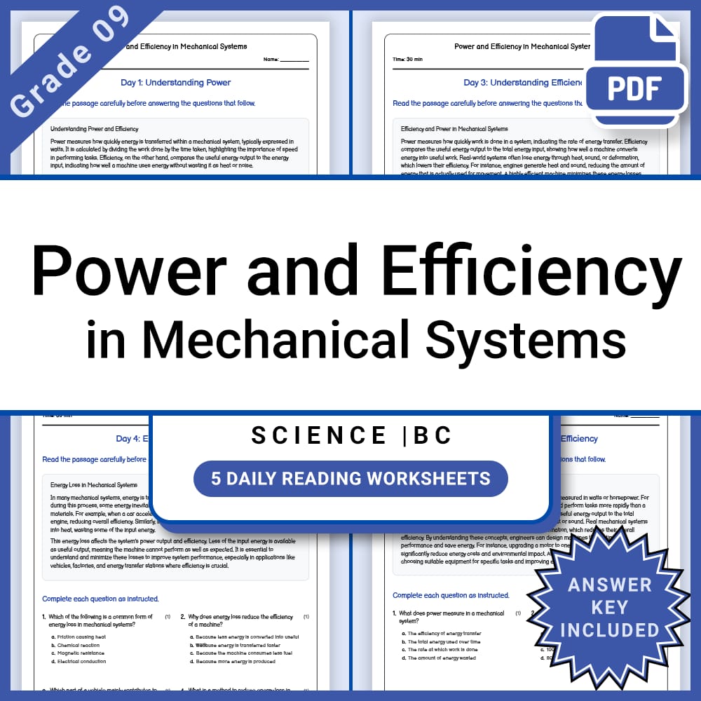 Grade 9 Science Lesson Bundle | Physics and Energy Concept Worksheets — included worksheet 10